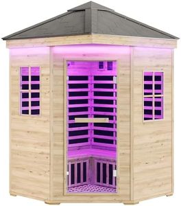 Albott Outdoor Sauna 4 Person, Infrared Saunas for Home, Low EMF 2850W/240V Spruce Wood Dry Sauna with Tourmaline Stone Foot Warmer, 7-Color Light Therapy & 2 Bluetooth Speakers, 59.1"x59.1"x98.4"