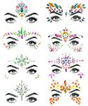SHINEYES 8 Pcs Music Festival Face Jewels Sticker, Rhinestone Rave Face Gems Glitter, Crystal Birthday Party Festival Face Sticker, Eyes Face Body Temporary Tattoos for Festival Party
