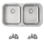 STYLISH 31 1/4 x 18 inch Stainless Steel Double Bowl Undermount or Drop-in 18G Kitchen Sink with Metal Standard Strainers, S-200T