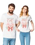 Lezoir Mom Dad to be Design 102 Printed Cotton White Unisex Couple T-Shirt (S Men, S Women)