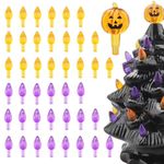 Ceramic Halloween Tree Replacement Light Bulbs Set, 128 Pcs Vintage Ceramic Halloween Tree Replacement Bulbs Medium Light Bulbs Ornaments and 1 Pcs Topper for Ceramic Halloween Pumpkin
