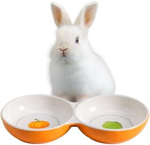 Navaris Twin Feeding Bowls for Small Pets - Durable Double Ceramic Bowl Set for Rabbits, Guinea Pigs - Ideal Food & Water for Kitten, Puppy - Space-Saving & Easy to Clean - Orange