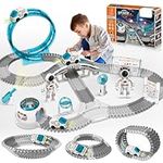 VATOS Space Race Tracks Toys for Boys & Girls 3+, 205 PCS DIY Train Construction Sets with 1 Star Projector, 1 Toy Car & 2 Astronaut Minifigures Track Car Set Birthday Gift for Kids 3 4 5 6 7 Year Old