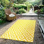 FH Home Outdoor Rug - Waterproof, Fade Resistant, Reversible - Premium Recycled Plastic - Geometric - Porch, Deck, Balcony, Mudroom, Laundry Room, Patio - Aztec - Yellow & White Crease Free - 3 x 5 ft