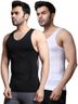 FF Slim Fit Tummy Tucker Vest for Men Gynecomastia Compression Shirts Belly Slimmer for Men Shapewear Stretchable Undershirt Vest – Pack of 2 – Black & White - Medium