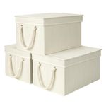 StorageWorks Storage Bins with Lids, Decorative Storage Boxes with Lids and Soft Rope Handles, Mixing of Beige, White & Ivory, Large, 3-Pack