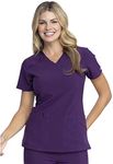 Dickies EDS Essentials Scrubs, V-Neck Womens Tops with Four-Way Stretch and Moisture Wicking DK615, S, Eggplant