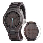 LMWOOD Custom Engraved Wood Wrist Watch Ebony Analog Wooden Band Watch Birthday Gift for Him Personalized Gift Idea