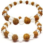 Naisha Rudraksha & Crystal Sphatik Beads Bracelet, Natural 5 face Himalaya Rudraksh Seed, Rosary Crystal, Wrist Mala Wrap, Bracelet Bead Size 7 mm (Pack of 2)