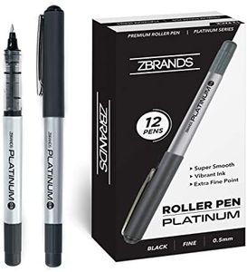 ZBRANDS Platinum Rollerball Pens, Fine Point Roller Ball Ink Pen, Pens for Writing, Fine Micro Point Tip, Black Pen Set with Comfort Grip (0.5mm) Fine Tip Pens for Journaling, 12-Pack (Midnight Black)