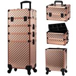 Professional 4-in-1 Large Makeup Trolley Beauty Cosmetics Vanity Organizer Rolling Make up Train Case Hairdressing Storage Box with Universal Wheels and Key Locks 4 Tiers (Rose Gold)