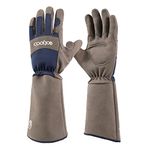 COOLJOB Gardening Gloves for Women and Men, Thorn Resistant Heavy Duty Garden Gloves, Long Sleeve Forearm Protection Ladies, Synthetic Leather Gauntlets for Pruning, Blue & Grey (1 Pair, Size L-XL)