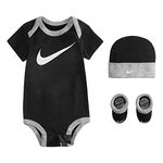 Nike Baby's Bodysuit, Hat and Booties 3 Piece Set, Black Swoosh, 0-6 Months