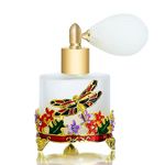 YU FENG Vintage Dragonfly Perfume Spray Bottle Round Refillable Perfume Bottle 18ML Empty Pump Atomizers Frosted Glass Bottles Airbag Container Dispenser for Home Outdoor Travel