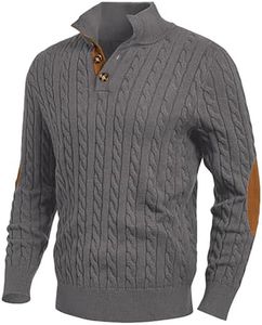 JMIERR Sweaters for Men Soft Cable Knit Casual Long Sleeve Essentials Vintage Slim Fit Button Up Textured Pullover Fisherman Sweater, L, Dark Grey