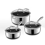 HexClad Hybrid Nonstick 6-Piece Pot Set, 2, 3, and 8-Quart Pots with Tempered Glass Lids, Stay-Cool Handles, Dishwasher Safe, Compatible with All Cooktops