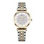 NIBOSI Women Watches Analogue White Dial Gold Silver Band Stainless Steel Wrist Watches for Women's & Girls&Miss&Ladies Rose Gold Dial Watch with Stylish Diamond Studded Watches