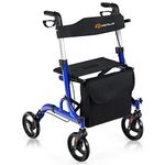 Goplus 2 in 1 Rollator Walkers for Seniors with Seat, 8" Wheels Medical Rolling Walker with Adjustable Handle, Aluminum Folding Mobility Walking Aid for Adult Elderly