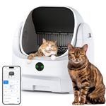 Self Cleaning Cat Litter Tray Open Top, Odor Control, Ready to Use, Automatic Litter Box, Large Capacity with APP Control and Safety Sensor, Ellenpent, with Trash Bags/Litter Mat (White)