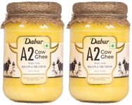 Dabur A2 Cow Ghee - 500ml | Rich in Vitamin A & Antioxidant properties | Made with Bilona method | Helps balance Vata & Pitta Dosha | Crafted using milk from A2 desi cows | 100% pure (Pack of 2)