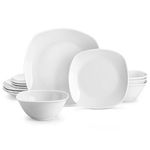 MALACASA Dinner Set for 4, 12 Pieces Porcelain Plates and Bowls Set, Gray White Ceramics Dinnerware Sets, Chip and Scratch Resistant Dishes Set Square Crockey Sets, Series Elisa