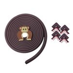 BabySafeHouse Edge Guard and Corner Protector – Extra Long 19ft (Pre-Taped 16.5ft Edge + 8 Pre-Taped Corner Guards) and Monkey Shape Door Stopper (Brown Color) for Baby Proofing & Child Safety