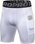 YUSHOW Mens Compression Shorts with Pocket Spandex Sports Running Quick Dry Shorts Compression Underwear for Men Athletic, 1 Pack-white, X-Large