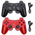 Wireless Controller for PS3, Built-in Dual Vibration Gaming Remote Joystick Compatible with Playstation 3,with Charger Cable Cord (Black+ Red 2 Pack)