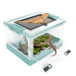 PINVNBY Plastic Reptile Feeding Box with Wheels,Reptiles breeding Enclosure Cages Transparent Amphibians Habitat Terrarium Tank Portable Transport Container for Lizard,Bearded Dragon(Blue)