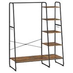 VASAGLE Clothes Rail Clothes Rack with Shoe Rack, 5 Tier Storage Rack, 6 Side Hooks, for Bedroom, Living Room, Rustic Brown and Black RGR116B01