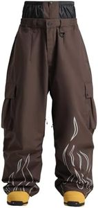 GSOU SNOW Mens Womens Baggy Snow Pants Snowboard Ski Pants Waterproof Coffe | 20K Waterproof&15K Breathability,Windproof Snowboarding Pants,Reflective Flame Graphic,YKK Zippers,Snow Gaiters,4 Pockets