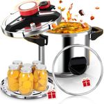 18/8 Stainless Steel Pressure Cooker 12 Quart, [One-Hand Locking] Olla de Presion, [3-In-1] Pressure Canner, Gas Stovetop,Induction Compatible, Glass Lid & Steamer Rack Included