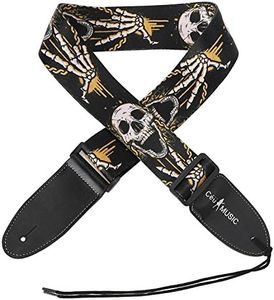 Simtyso Adjustable Soft Leather Thick Strap skull Style for Electric Acoustic Guitar Bass Guitar