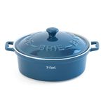 T-Fal Ceramic Brie Baker with lid and handles, 7-in/18cm, blue