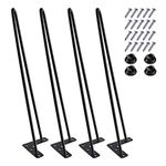 MSOBAIW 20 Inch Hairpin Legs, Heavy Duty Metal Table Legs for Coffee Table, Chair, Bench, Desk, Nightstand, 3/8" Dia Satin Black Two-Rod Iron Wire Legs for DIY Furniture