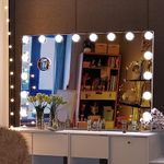 BEAUTME Hollywood Mirror Makeup Vanity Mirror with Lights,Large Dressing Illuminated Cosmetic Makeup Mirror with LED Bulbs.Aluminum Frame Lighted Beauty Mirror, White