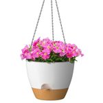 ZMTECH 12 Inch Hanging Planters for Indoor Outdoor Plants, 1 Pack Self Watering Hanging Plant Pots with Drainage Holes and Removable Saucer, Plastic Flower Hanging Pots with Watering Lip (White)