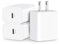 USB C Charger Block, 3-Pack 20W USB-C Power Adapter Wall Charger Plug Brick Cube Fast Charging for iPhone 15/16/14/13/12/11/Pro Max/Plus/Mini, iPad Pro/Air, Google Pixel 9/8/7/6/5/XL, Android