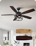 EDISHINE 52 Inch Farmhouse Ceiling Fans with Lights, Rustic Ceiling Fan with Light and Remote, 5 Wood Blades Ceiling Fan with Timer, 6 Speeds Reversible DC Motor for Bedroom, Patio, Porch