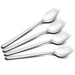 YFWOOD Sporks, 4-Pack 18/10 Stainless Steel Sporks 7.4 Inches Long Handle Dessert Spoons Ice Cream Spoons Salad Forks Flatware Set Reusable Fruit Appetizer Dessert Forks for Household Use or Camping