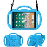 Surom Kids Case for iPad 9.7 2018/2017- Light Weight Shockproof Handle Stand Case Cover with Shoulder Strap Lanyard for iPad 9.7 2018/2017/iPad Air/iPad Air 2 - Blue