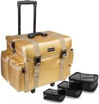 SHANY Makeup Artist Soft Rolling Trolley Cosmetic Case with Free Set of Mesh Bag Makeup Organizer - Travel Rolling Makeup Bag - Gold Medal