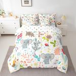 Erosebridal Elephant Bed in A Bag 7 Piece for Kids Twin Cute Flower Elephant Comforter Set with Sheets for Girls Boys Room,Cartoon Zoo Animal Bedding Set,Jungle Woodland Leaf Wildlife Bed Set