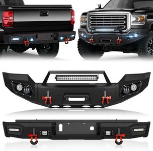 YZONA for Sierra 2500 3500 Front & Rear Bumpers Compatible for 2015-2019 GMC Sierra 2500 3500 HD with 9 x LED Lights, Winch Plate, License Plate Bracket, Paintable Armor, D-rings & Sensor Holes, Black