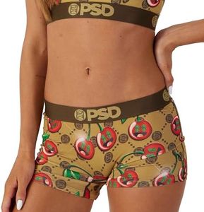 PSD Women's Food Print Boy Shorts - Full Coverage Women's Underwear - Comfortable Stretch Panties for Women, Cherrie$, Medium