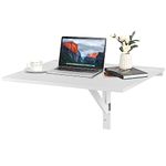 COSTWAY Wall-mounted Drop-leaf Table, Folding Floating Laptop Desk, Space Saving Hanging Table for Study, Bedroom, Bathroom, or Balcony, 80x60CM (White)