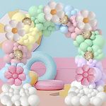 Daisy Balloons Pastel Rainbow Balloons Garland Arch Kit,137Pcs White Pink Groovy Daisy Flower Colorful Macaron Pastel Balloons Garland Arch for Birthday Baby Shower Wedding Boho Party Decorations