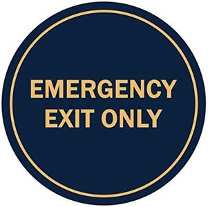 Signs ByLITA Circle Emergency Exit Only Sign (Navy Blue/Gold) - X-large 1 Pack