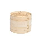 Handmade 4 inch Bamboo Steamer Basket with Lid - 2 Tier Multi-use Traditional Dumpling Steamer, Natural 4 Inch 2-Tier for Cooking Vegetables, Dim sum, Bao Buns,Rice, Fish Meat