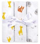 Bloomsbury Mill - Baby Swaddle Blanket - Soft 100% Organic Cotton Swaddles for Newborn - Large Muslin Cloths for Baby - Pack of 3 - Baby Essentials for Newborn - Safari Animals - 120x120cm